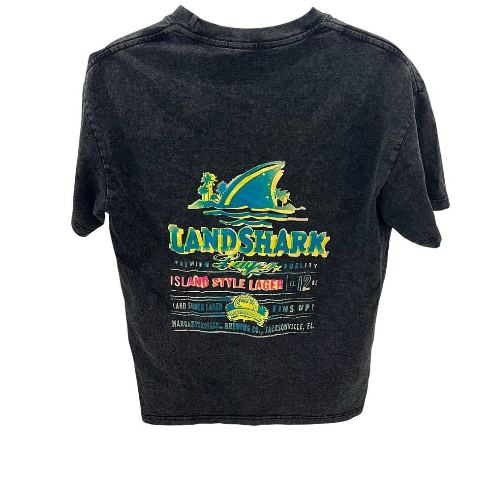 Mens Landshark Lager Painted Logo Black Mineral Wash T-Shirt Size Large